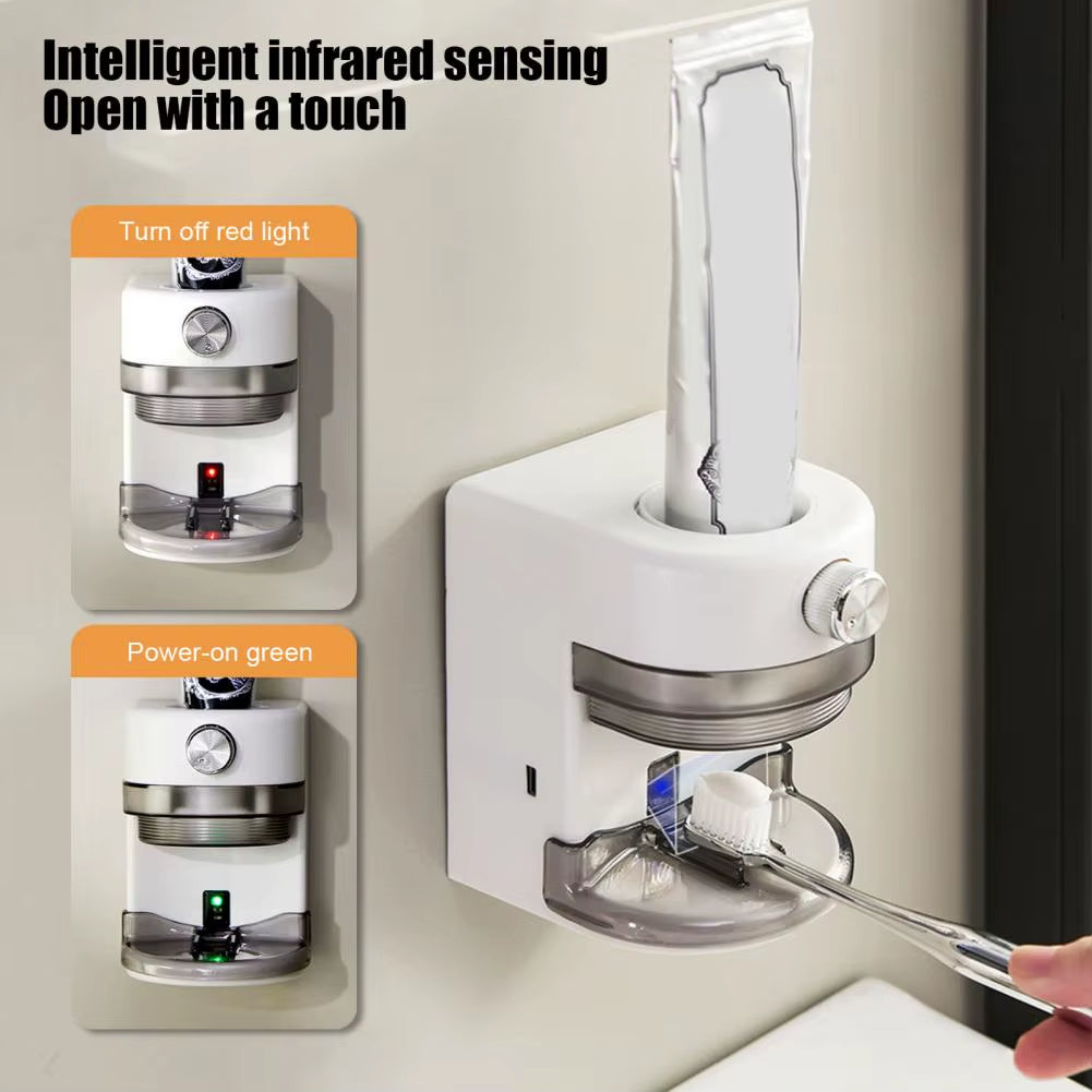 Wall Mounted Automatic Toothpaste Dispenser Adjustable Volume Easy to Install Universal Rechargeable Electric Toothpaste Squeeze